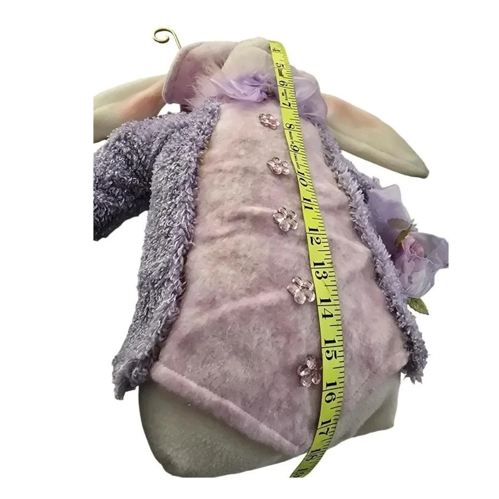 Easter Bunny Decorative Plush Purple Jacket Pink Hat Sequins 18 Inch Bean Bottom